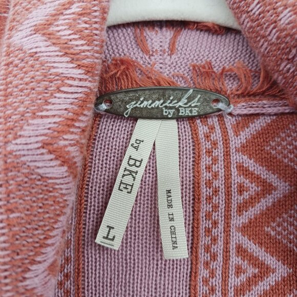 Gimmicks by BKE Open Front Fringe Cardigan Size Large Multicolor Plaid Boho - Picture 8 of 13